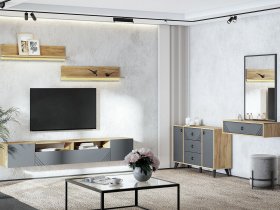 Модульная гостиная Байкал (дуб крафт золотой/графит) в Чанах - chany.mebel-nsk.ru | фото