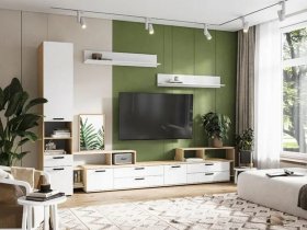 Модульная стенка Санса (дуб сонома/белый) в Чанах - chany.mebel-nsk.ru | фото