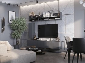 Стенка 2000 Квинта (темно-серый/силк титан/графит) в Чанах - chany.mebel-nsk.ru | фото