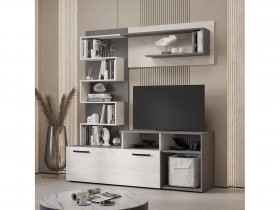 Стенка Евро (графит/дуб крафт белый) в Чанах - chany.mebel-nsk.ru | фото