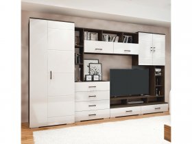 Стенка Коста МДФ (дуб венге/белый глянец) в Чанах - chany.mebel-nsk.ru | фото