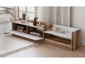 Тумба под ТВ Брауни (дуб делано/белый) в Чанах - chany.mebel-nsk.ru | фото